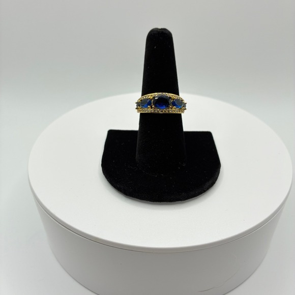Bomb Party Jewelry - Bomb Party Ring Women Size 7.5 Gold Blue Stone Oval Cut Pavé Crystal Band